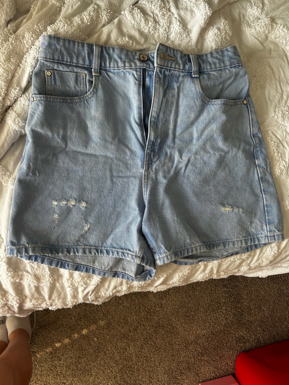 Zara Light Blue Relaxed High Waist Denim Shorts